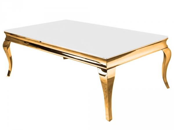 Złoty stolik szklany blat wersje biały lub czarny 130x70x45 cm 