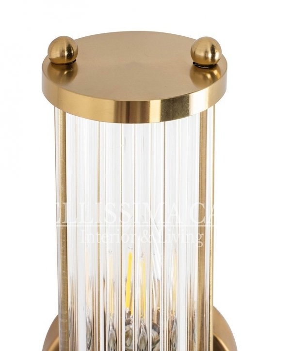Nowoczesna lampa ścienna kinkiet złoty z kryształowym kloszem