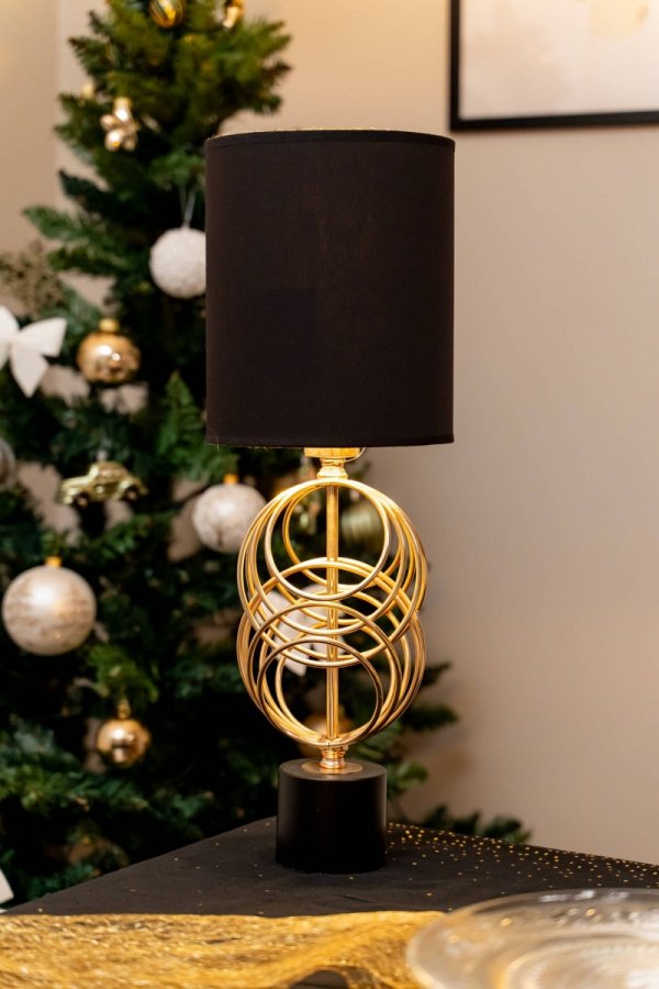 Lampa stołowa Fantasy złota z czarnym abażurem glamour do salonu 