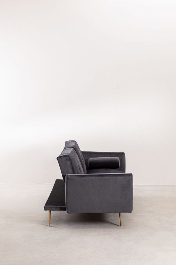 3-osobowa sofa do salonu rozkładana z funkcją spania z aksamitu kolor grafitowy na metalowych nóżkach