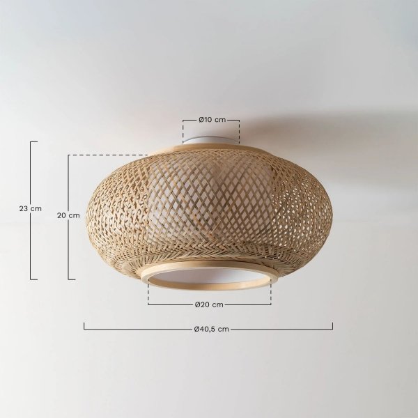lampa sufitowa w stylu boho z naturalnego rattanu SKLUM – ażurowy klosz, montaż natynkowy – Bellissima Casa