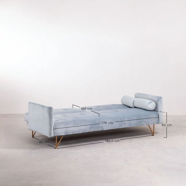 3-osobowa sofa do salonu rozkładana z funkcją spania z aksamitu kolor grafitowy na metalowych nóżkach