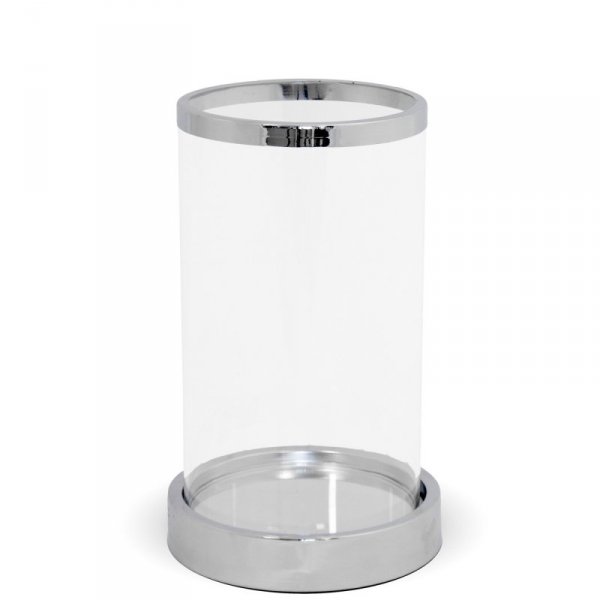 Świecznik dekoracyjny - elegancki design, srebrny kolor, metal i szkło, rozmiar 24x14,5x14,5 cm