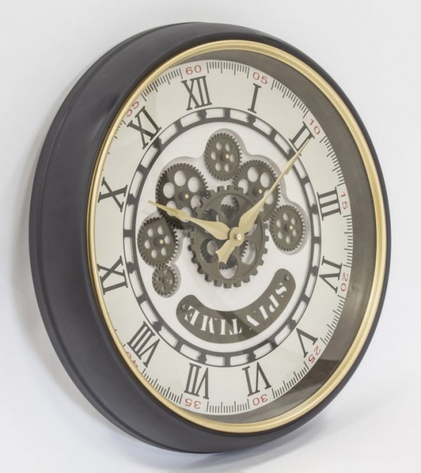 SPIN TIME zegar na ścianę średniej wielkości z widocznym mechanizmem wielokolorowy z metalu i szkła 49 cm