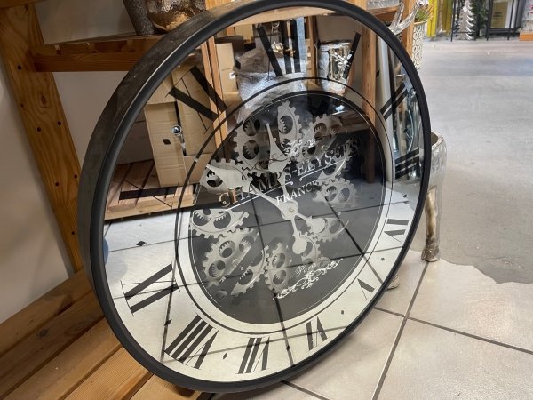 Przepiękny metalowo szklany zegar z mechanizmem 