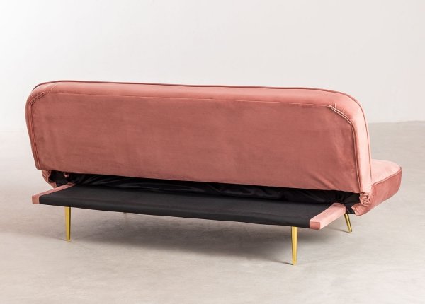 Rozkładana sofa 3 osobowa z aksamitu kolor peonii złote nogi