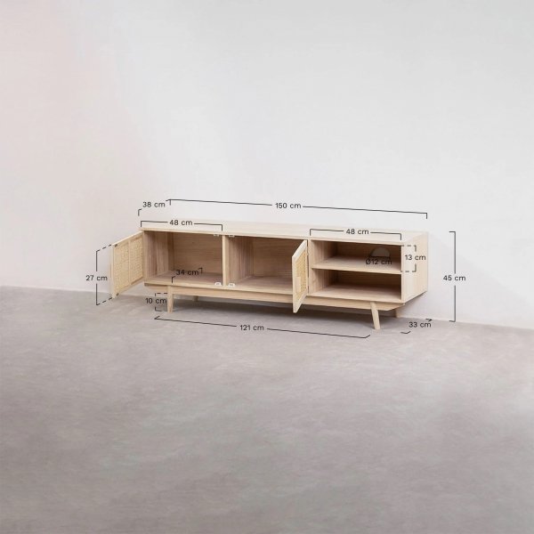 Szafka Telewizyjna Rafik Stolik RTV w kolorze naturalnym z drewna paulownia sklum