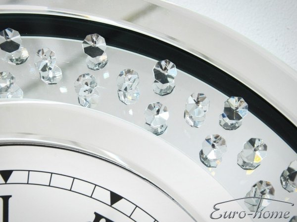 Ekskluzywny okrągły lustrzany zegar z kryształkami diamentowymi o średnicy 50 cm.