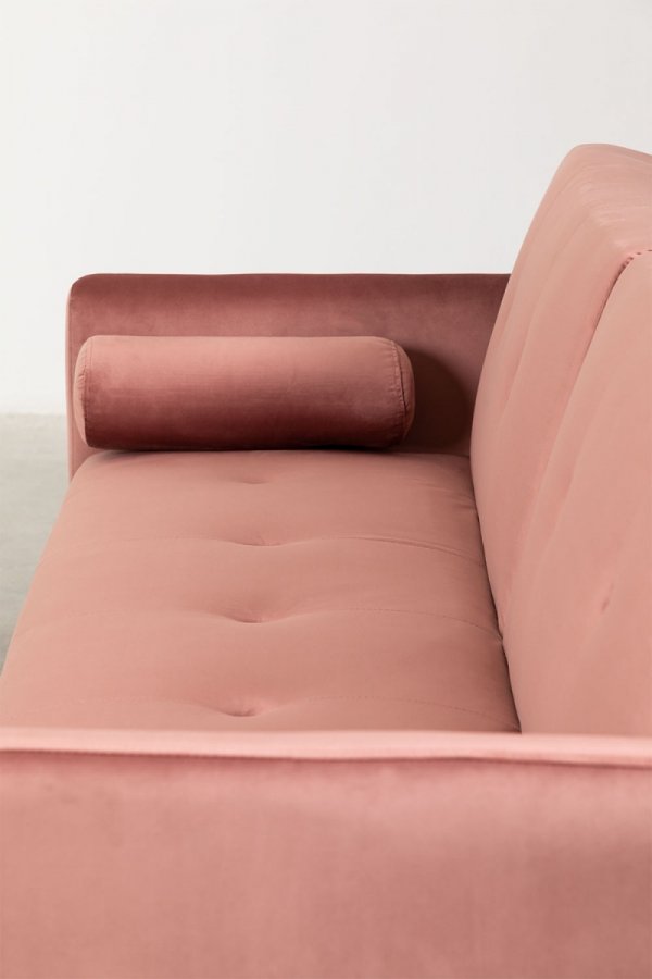3-osobowa sofa do salonu rozkładana z funkcją spania z aksamitu kolor peonii na metalowych nóżkach
