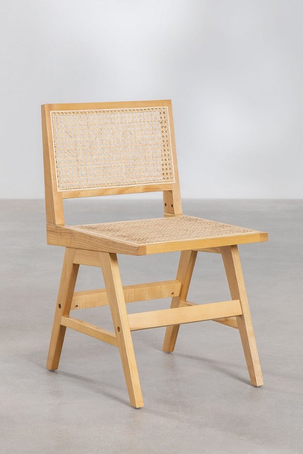 Krzesło do jadalni z drewna jesionowego z ratanowym siedziskiem i oparciem kolor naturalny