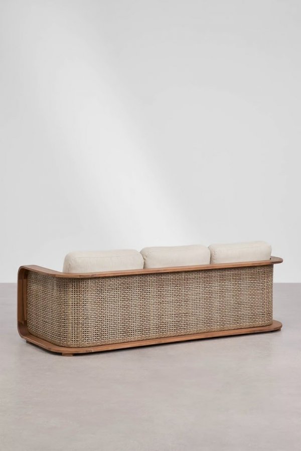 Sofa ogrodowa 3-osobowa z drewna akacjowego i rattanu PE od tyłu – kolekcja Noira