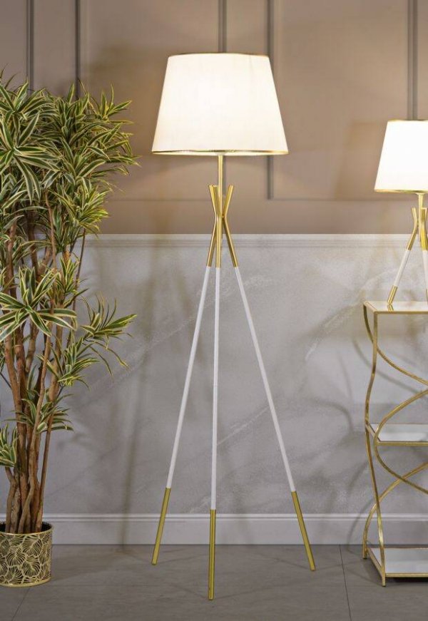 Lampa stojąca-podłogowa Mauro złota z białym abażurem