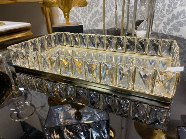 Luksusowa lustrzana taca z kryształami do serwowania Candy Bar