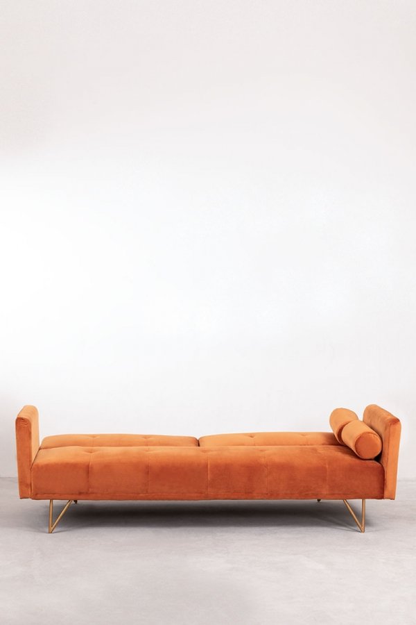 3-osobowa sofa do salonu rozkładana z funkcją spania z aksamitu kolor Óxido na metalowych nóżkach