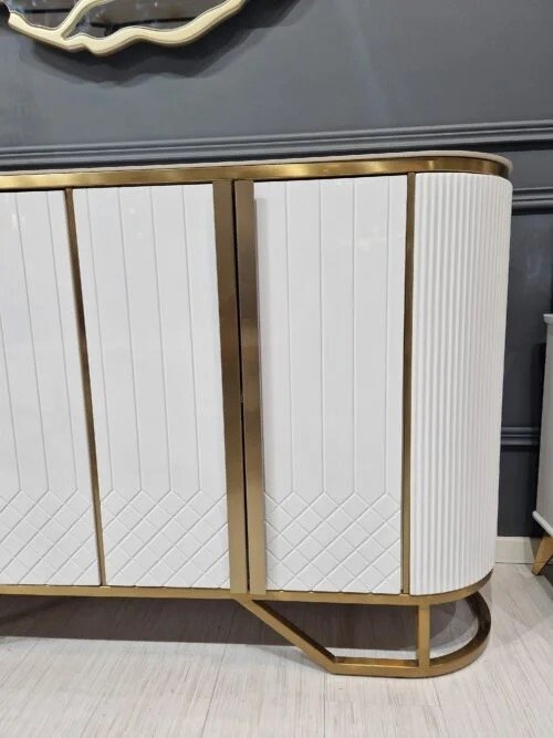 Komoda biała 150/40/92cm Rosa złocona do salonu glamour