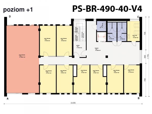 Projekt biurowca - hotelu PS-BR-490-40-V4 pow. 1700.00 m2