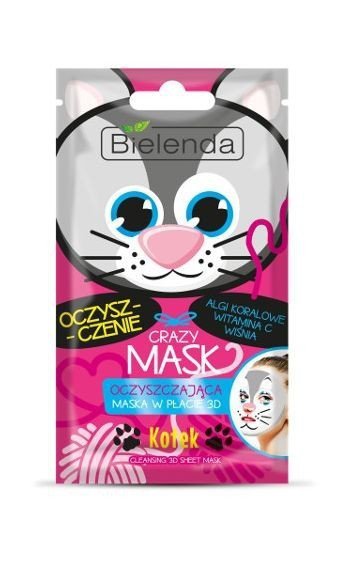 Bielenda Crazy Mask Maska oczyszczająca w płacie 3D Kotek