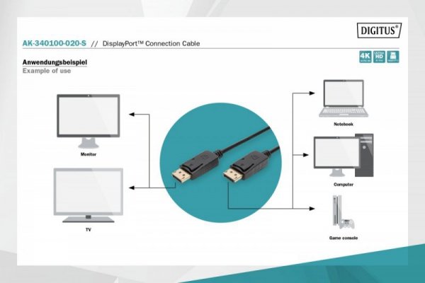 Digitus Kabel połączeniowy DisplayPort z zatrzaskami 4K 60Hz UHD Typ DP/DP M/M czarny 2m