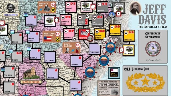Jeff Davis: The Confederacy at War canvas map 11&quot; x 17&quot;