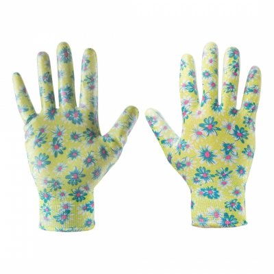 Rękawice ogrodowe pokryte nitrylem, wzór kwiatki, rozmiar 9
