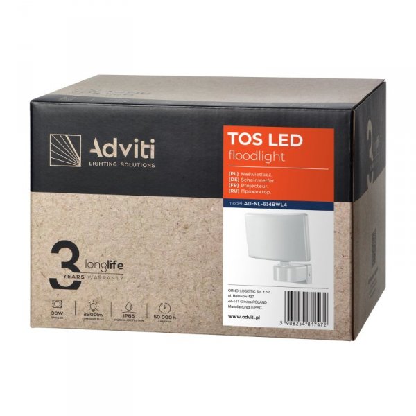TOS LED 30W naświetlacz ogrodowy LED, 2200lm, IP65, 4000K, PC, biały