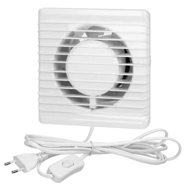 Wentylator łazienkowy 100mm, natynkowy - przewód z wyłącznikiem