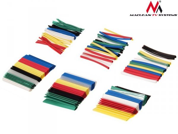 Zestaw koszulek termokurczliwych Maclean, 7 kolorów, długość 95mm, szerokość, 2mm, 4mm, 6mm, 8mm, 10mm, 12mm, 196 szt, MCTV-679