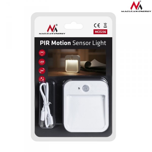 Lampa schodowa LED Maclean, z czujnikiem ruchu, temp. 4000K, 3.7V/500mAh, 4 LED, Zasięg 3-4m, MCE236
