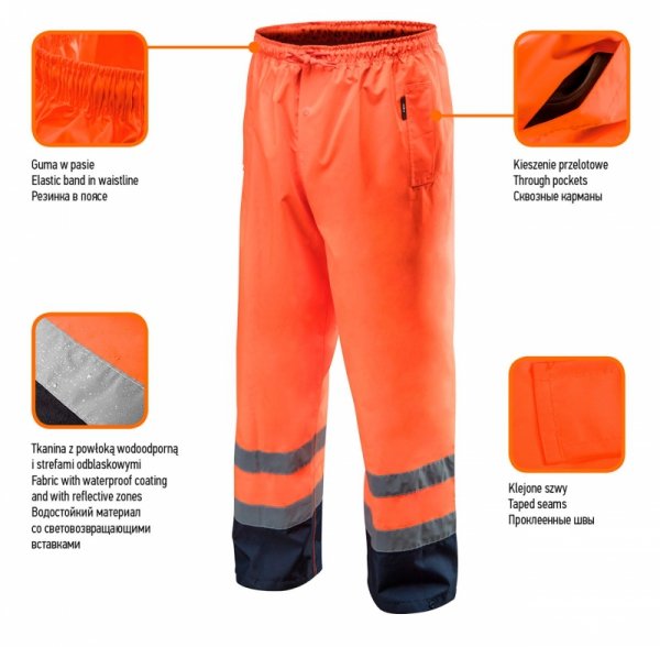 Spodnie robocze ostrzegawcze wodoodporne, pomarańczowe, rozmiar M