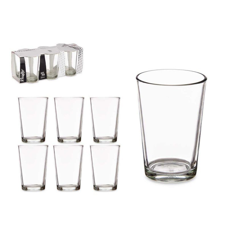 szklanka/kieliszek Gładki 6 Sztuk Szkło Przezroczysty (200 ml)