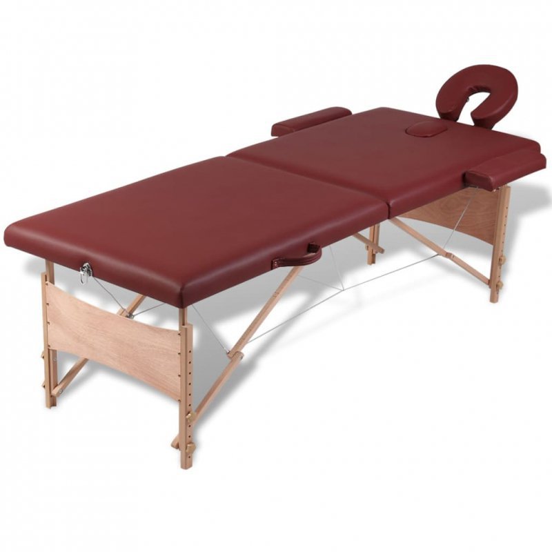Czerwony składany stół do masażu 2 strefy z drewnianą ramą