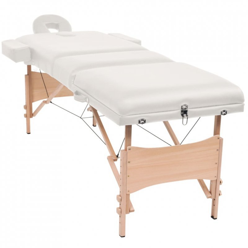 Składany stół do masażu ze stołkiem, 3-strefowy, biały