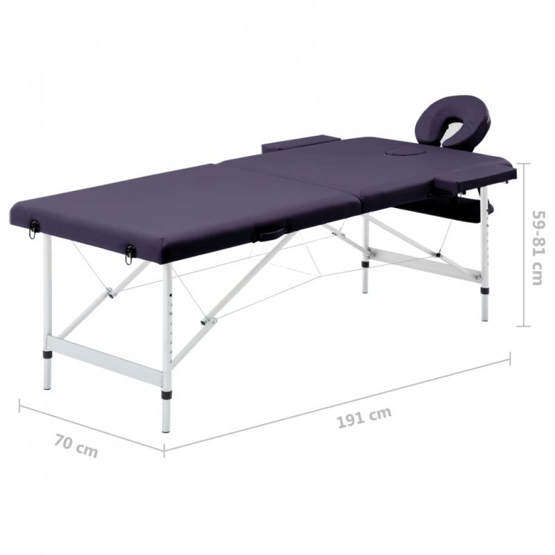 Składany stół do masażu, 2-strefowy, aluminiowy, fioletowy