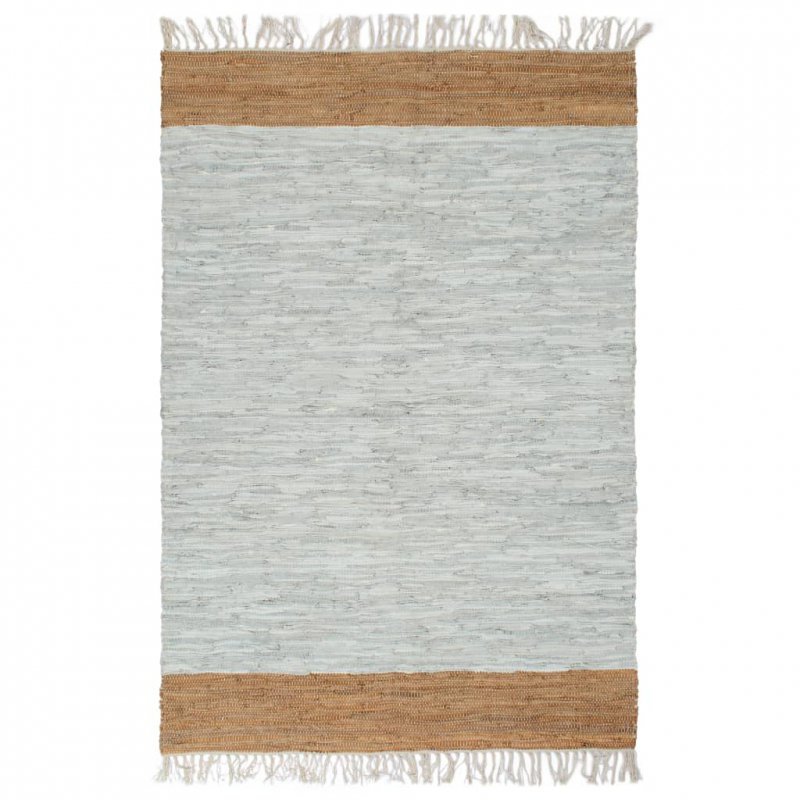 Ręcznie tkany dywanik Chindi, skóra, 160x230 cm, szaro-brązowy