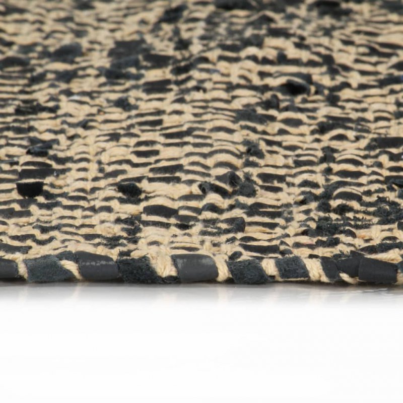 Ręcznie tkany dywan Chindi, skóra i bawełna, 160x230 cm, czarny