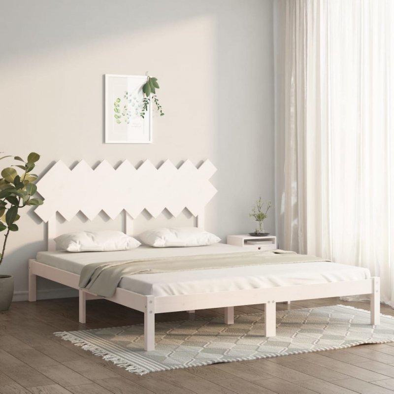 Rama łóżka, biała, 160 x 200 cm, lite drewno