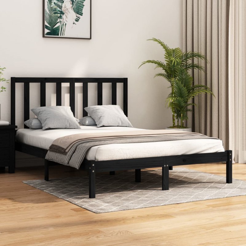 Rama łóżka, czarna, lite drewno sosnowe, 160 x 200 cm