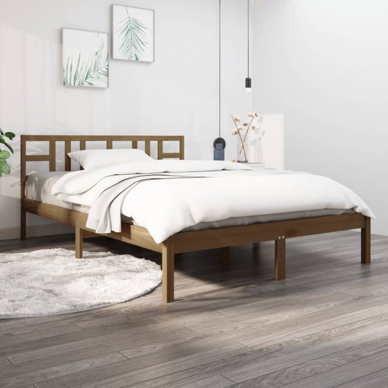 Rama łóżka, miodowy brąz, lite drewno, 140x190 cm