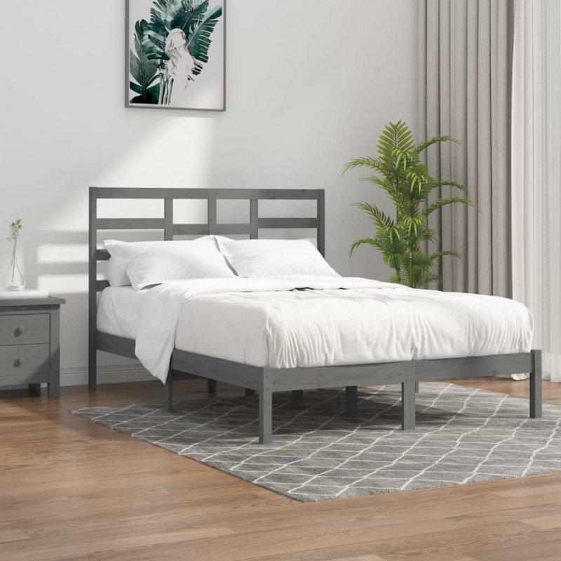 Rama łóżka, szara, lite drewno, 140x190 cm