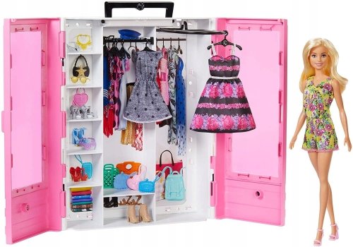 Barbie Szafa Walizka Garderoba z ubrankami i lalką