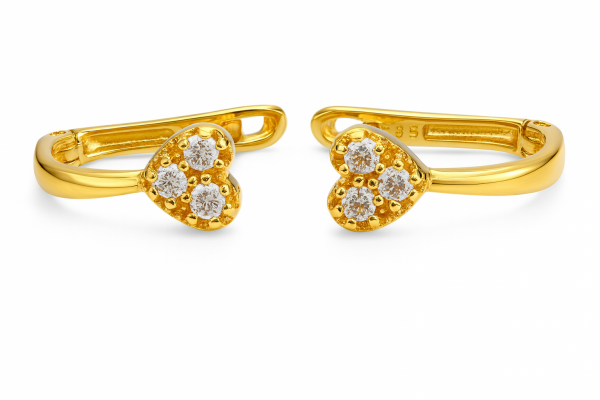 Kolczyki serduszka z trzema oczkami złoto 585 