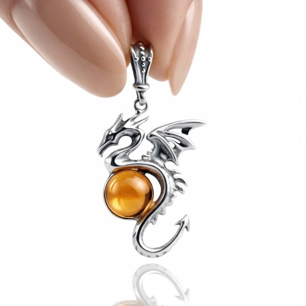 Wisior smok bursztyn naturalny srebro 925