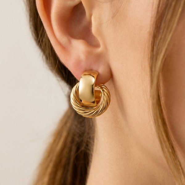 Kolczyki sztyft koła szerokie sznur złoto 585