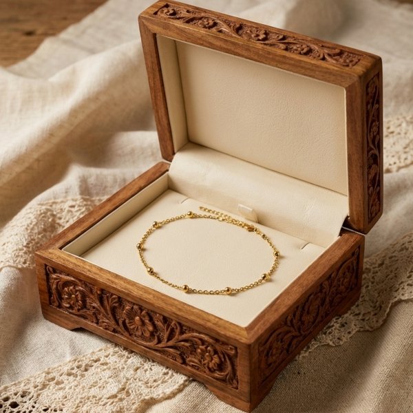 Bransoletka na nogę z motywem kulek złoto 585