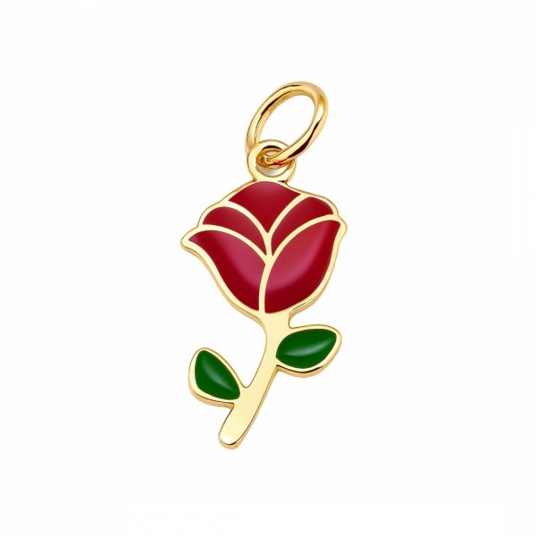 Wisior dwustronny  róża emalia jubilerska złoto 585 