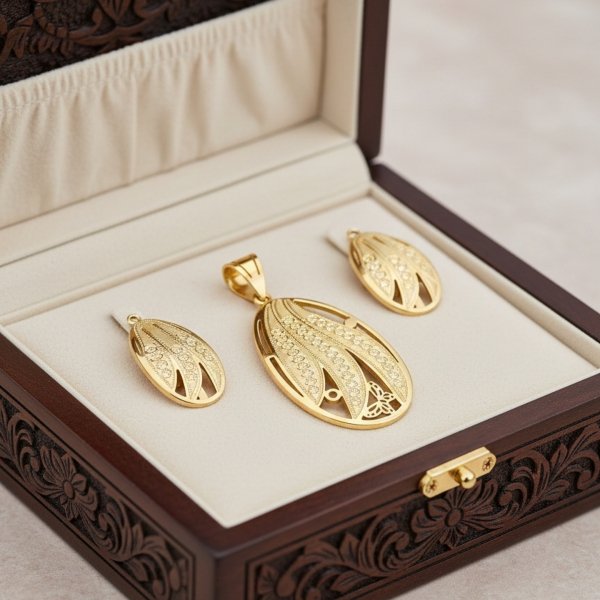 Okazały komplet finezja kolczyki klips wisior złoto 585 