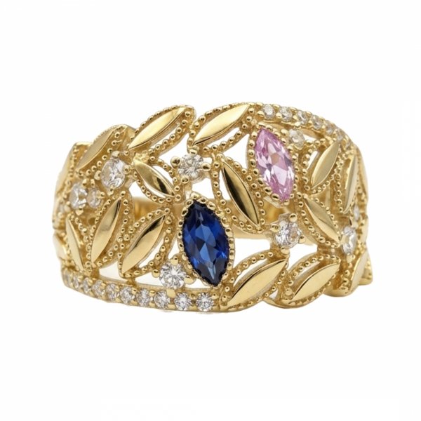 Pierścionek z kolorowymi kamieniami R.19 złoto 585 