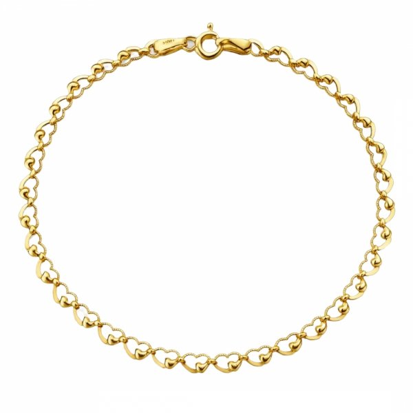 Bransoletka kaskada serc kontur złoto 585