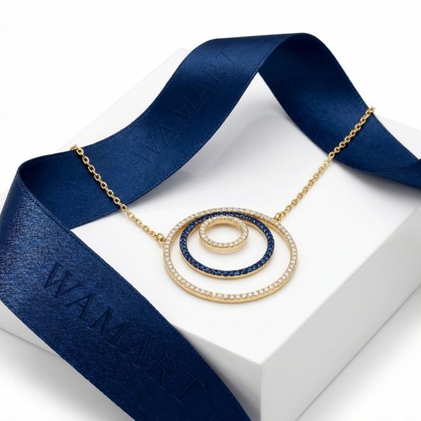 Naszyjnik potrójne koła wysadzane kamieniami złoto 585