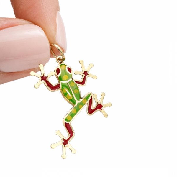 Zawieszka żaba z emalią jubilerską złoto 585